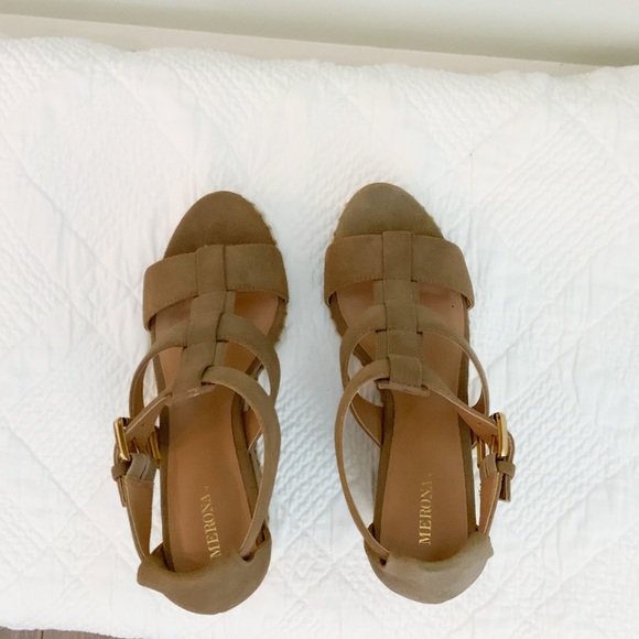 Merona Women’s Size 8 Dark Tan/Brown Wedge Strappy Sandal - Picture 5 of 9